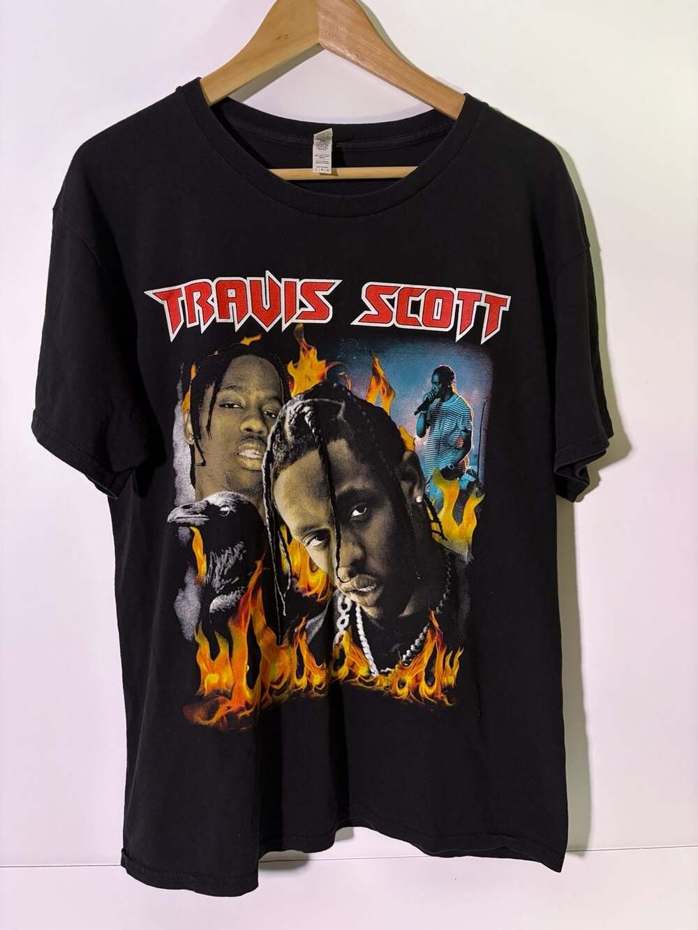 Alstyle Travis Scott T-Shirt Size L Black Flame Rap Tee